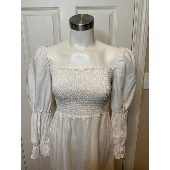 Reformation White Hyland Dress 100% Linen Off Shoulder Bohemian, Size S, NWT! - Picture 2 of 9
